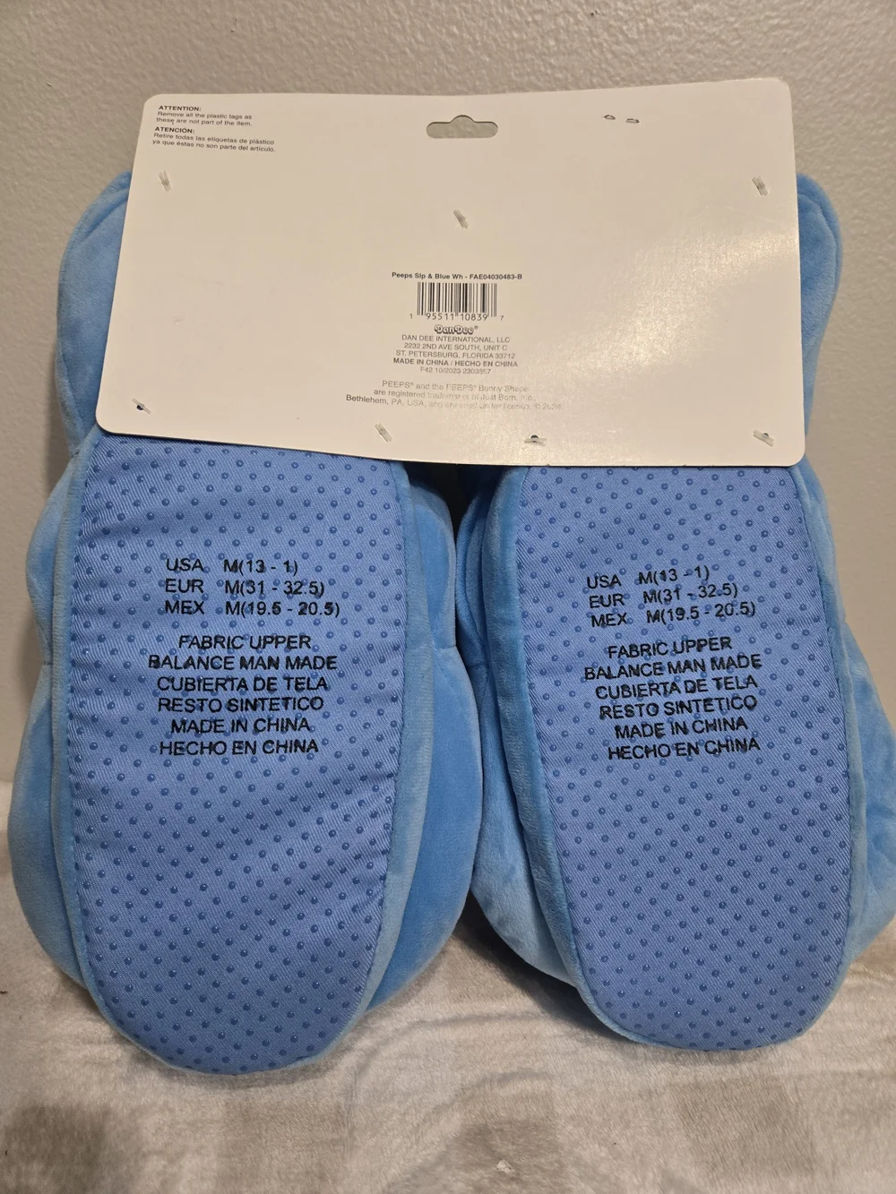 Kids Peeps Bunny Blue Novelty Slip-On Closed Toe Fabric Slippers US 13 To 1